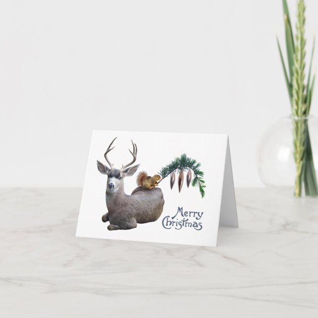 Deer Squirrel Merry Christmas Card (Front)