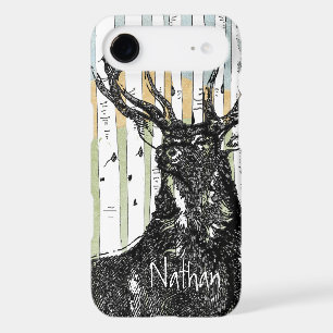 Deer/Stag Birch Tree linen Personalise iphone Case