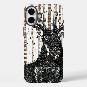 Deer/Stag Birch Tree Personalise  iPhone 16 Plus Case