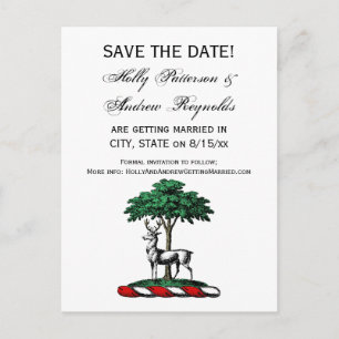 Deer Stag by Tree Heraldic Crest Emblem Announcement Postcard
