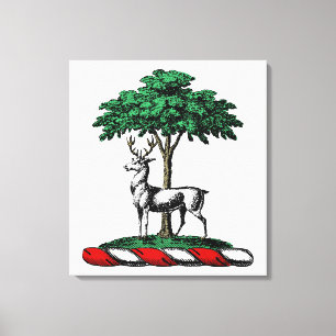 Deer Stag by Tree Heraldic Crest Emblem Canvas Print
