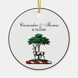 Deer Stag by Tree Heraldic Crest Emblem Ceramic Tree Decoration