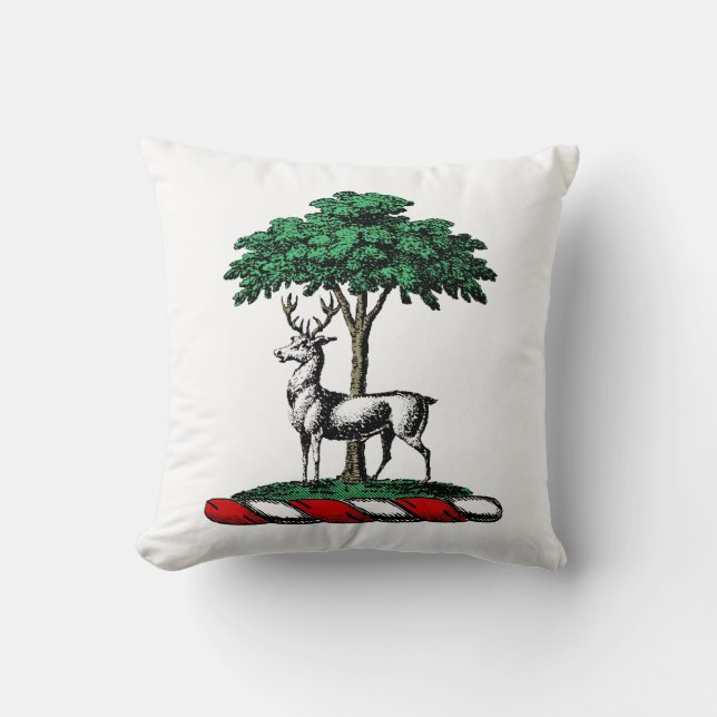 Deer Stag by Tree Heraldic Crest Emblem Cushion (Front)