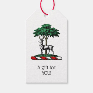 Deer Stag by Tree Heraldic Crest Emblem Gift Tags