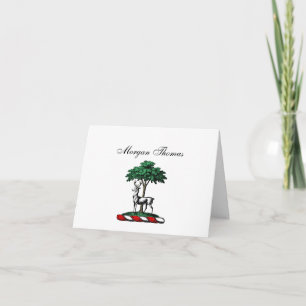 Deer Stag by Tree Heraldic Crest Emblem Holiday Card