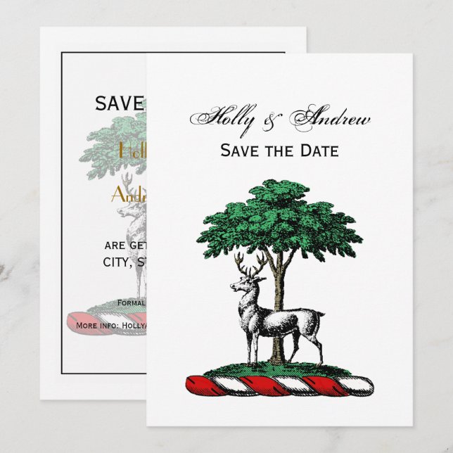 Deer Stag by Tree Heraldic Crest Emblem Invitation (Front/Back)