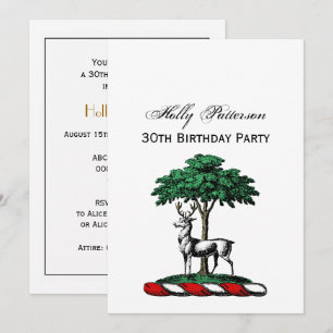 Deer Stag by Tree Heraldic Crest Emblem Invitation