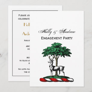 Deer Stag by Tree Heraldic Crest Emblem Invitation