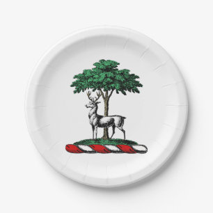 Deer Stag by Tree Heraldic Crest Emblem Paper Plate