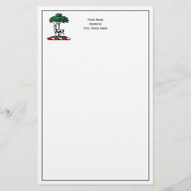 Deer Stag by Tree Heraldic Crest Emblem Stationery (Front)