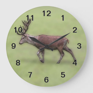 Deer Stag, Digital Art. Large Clock