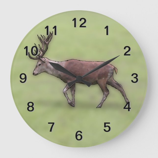 Deer Stag, Digital Art. Large Clock (Front)