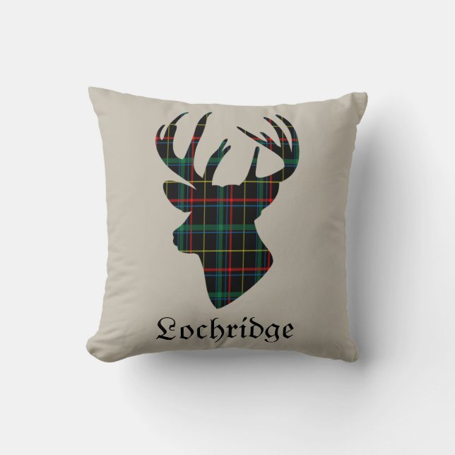 Deer Stag Head Scottish Tartan Personalised Cushion (Front)