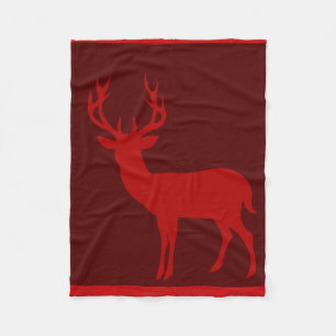 Deer Stag Silhouette burgundy red Fleece Blanket