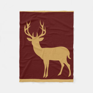 Deer Stag Silhouette | burgundy tan Fleece Blanket