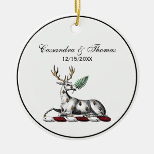 Deer Stag with Fern Heraldic Crest Emblem Ceramic Tree Decoration
