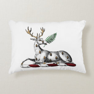 Deer Stag with Fern Heraldic Crest Emblem Decorative Cushion