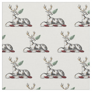 Deer Stag with Fern Heraldic Crest Emblem Fabric