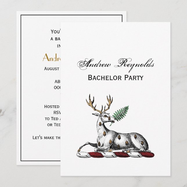 Deer Stag with Fern Heraldic Crest Emblem Invitation (Front/Back)