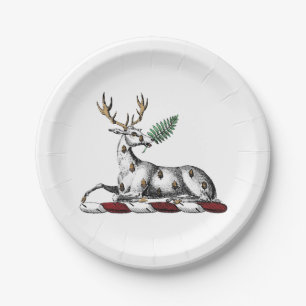 Deer Stag with Fern Heraldic Crest Emblem Paper Plate