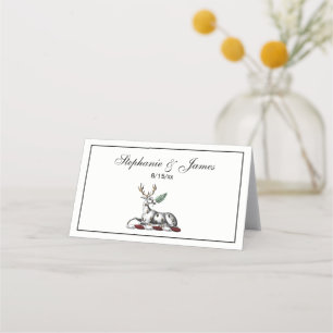 Deer Stag with Fern Heraldic Crest Emblem Place Card
