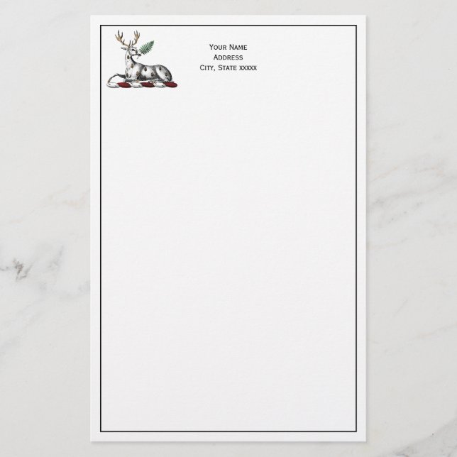 Deer Stag with Fern Heraldic Crest Emblem Stationery (Front)