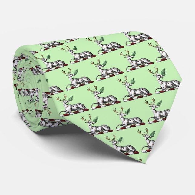 Deer Stag with Fern Heraldic Crest Emblem Tie (Rolled)