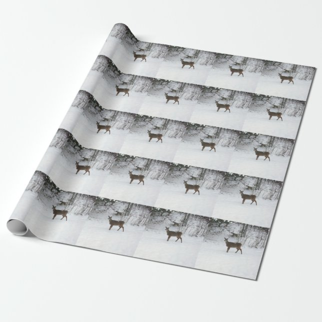 Deer Standing in Snow Wrapping Paper (Unrolled)