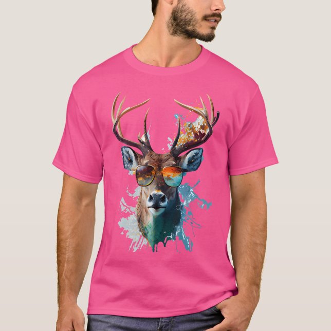 Deer Sunglasses Hunting Hunter Nature Fan Forest H T-Shirt (Front)