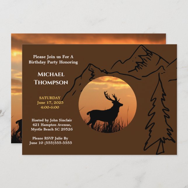  Deer Sunset  Birthday Invitation (Front/Back)
