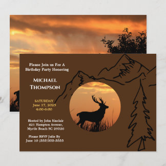  Deer Sunset  Birthday Invitation