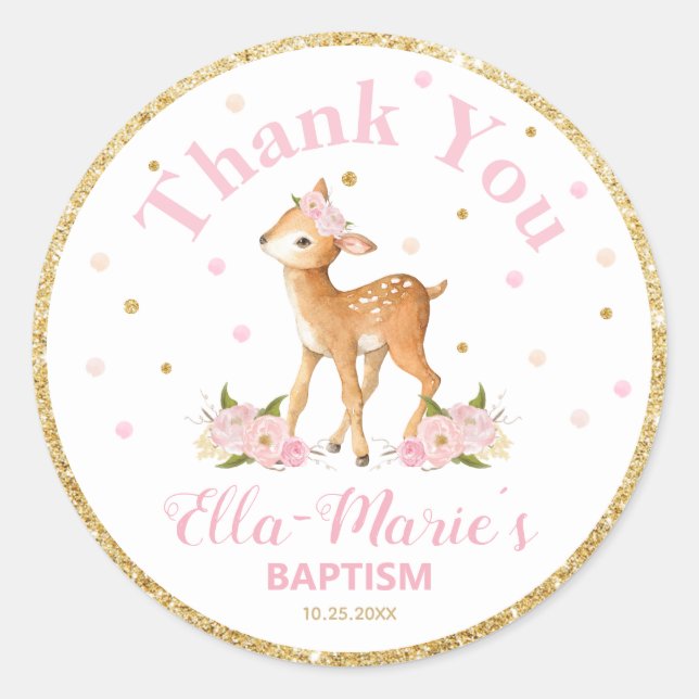 Deer Thank You Sticker Labels Baptism Favours (Front)