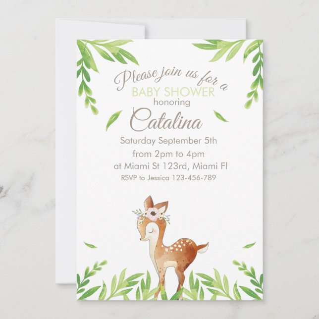Deer Theme Baby Shower Invitation (Front)