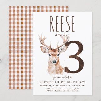 Deer Third Birthday Invitation