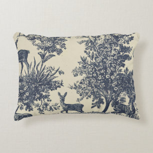 Deer Toile Pattern Woodland Scenic Botanical Decorative Cushion