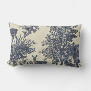 Deer Toile Pattern Woodland Scenic Botanical Lumbar Cushion