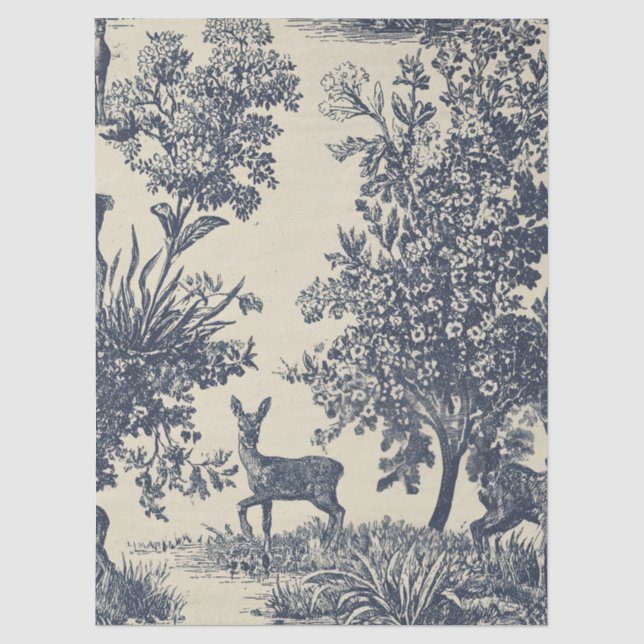 Deer Toile Pattern Woodland Scenic Botanical Tissue Paper (Front)