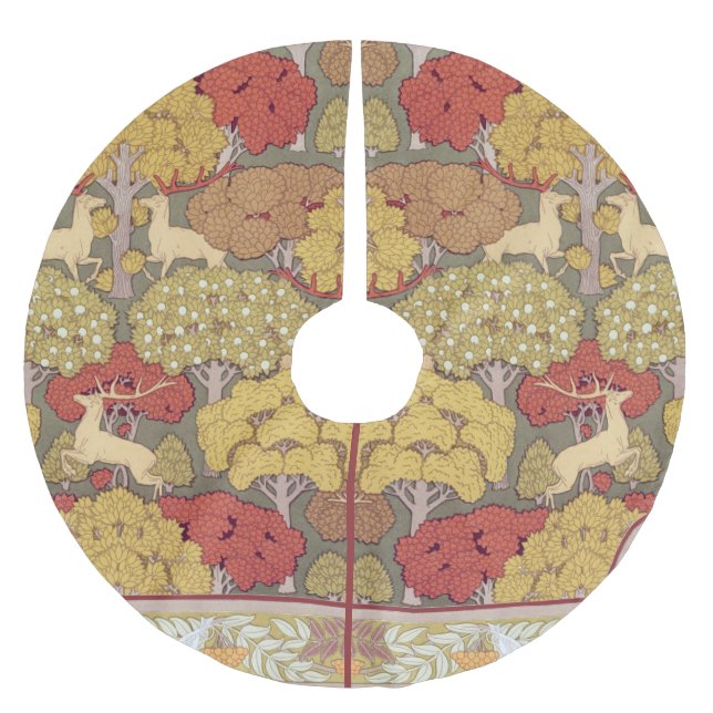 Deer &Tree Squirrel Bird Rowan Berries Art Nouveau Brushed Polyester Tree Skirt (Front)