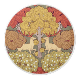 Deer &Tree Squirrel Bird Rowan Berries Art Nouveau Ceramic Knob