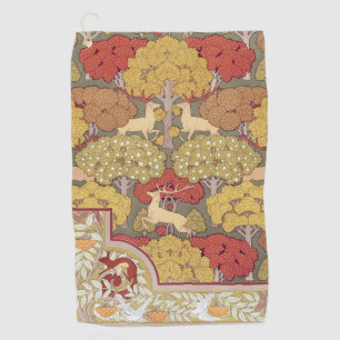 Deer &Tree Squirrel Bird Rowan Berries Art Nouveau Golf Towel