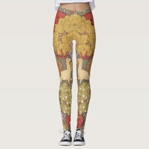 Deer &Tree Squirrel Bird Rowan Berries Art Nouveau Leggings