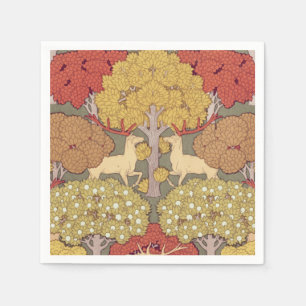 Deer &Tree Squirrel Bird Rowan Berries Art Nouveau Napkin