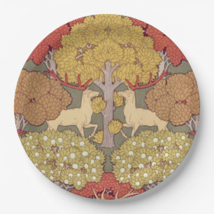 Deer &Tree,Squirrel,Bird,Rowan Berries Art Nouveau Paper Plate