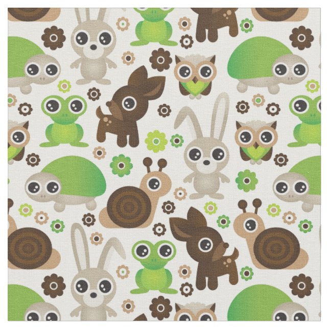 deer turtle bunny animal wallpaper fabric (Close Up)