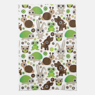 deer turtle bunny animal wallpaper tea towel