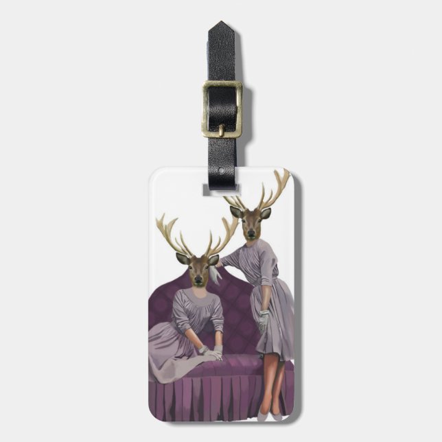Deer Twins in Purple Dresses.jpg Luggage Tag (Front Vertical)