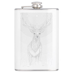 Deer under the night sky hip flask