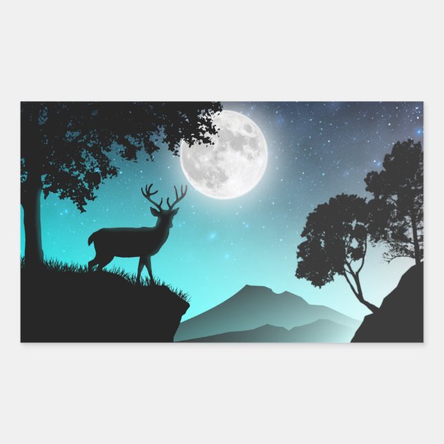 Deer under the turquoise moon rectangular sticker (Front)