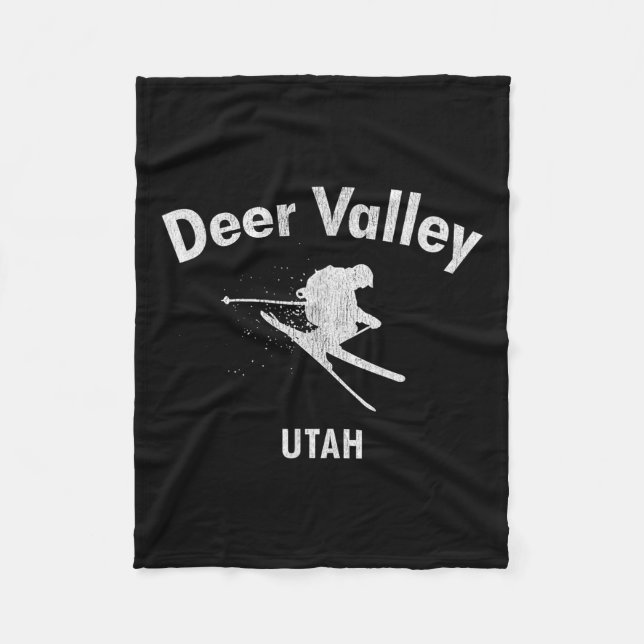 Deer Valley Skiing Tee Utah Ski  Fleece Blanket (Front)
