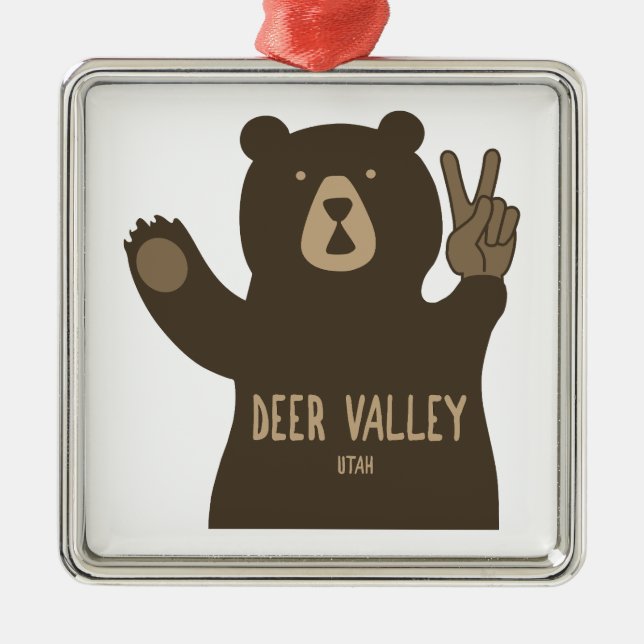 Deer Valley Utah Peace Bear Metal Tree Decoration (Front)